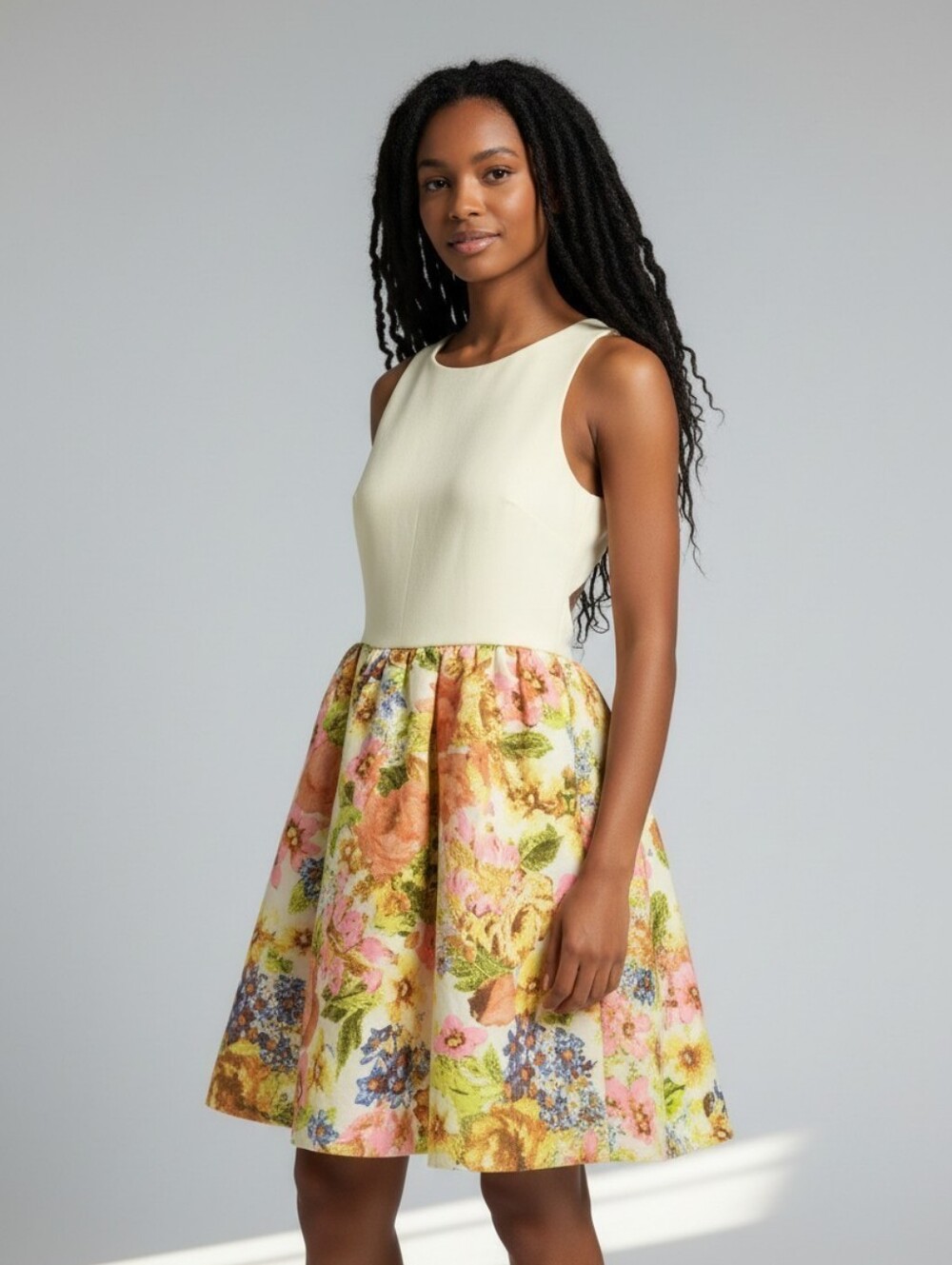 Ark & Co Contemporary‎ Cream Bodice Floral Fit-and-Flare Dress